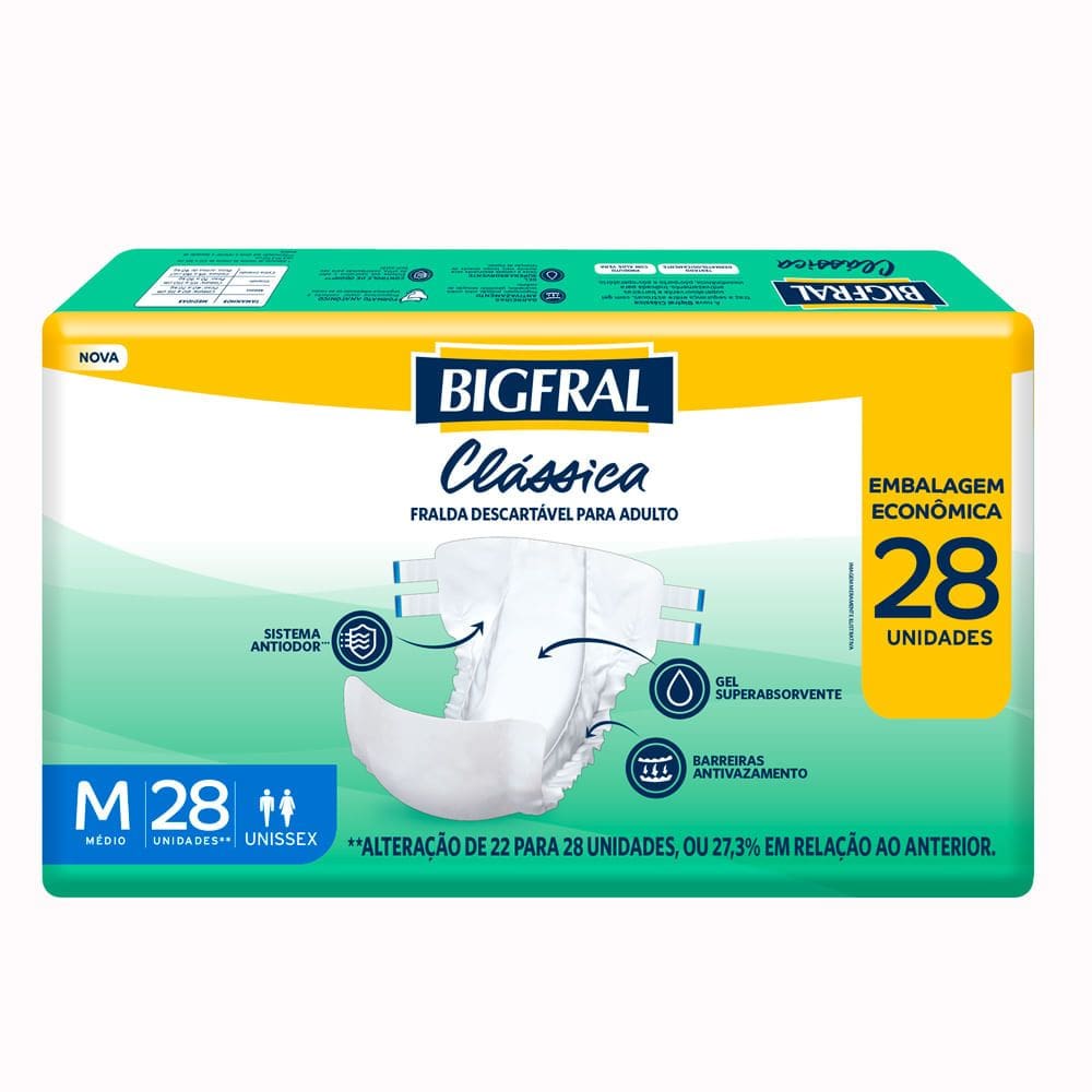Fralda Bigfral Clássica Embalagem Ecônomica Tamanho M Com 28 Unidades
