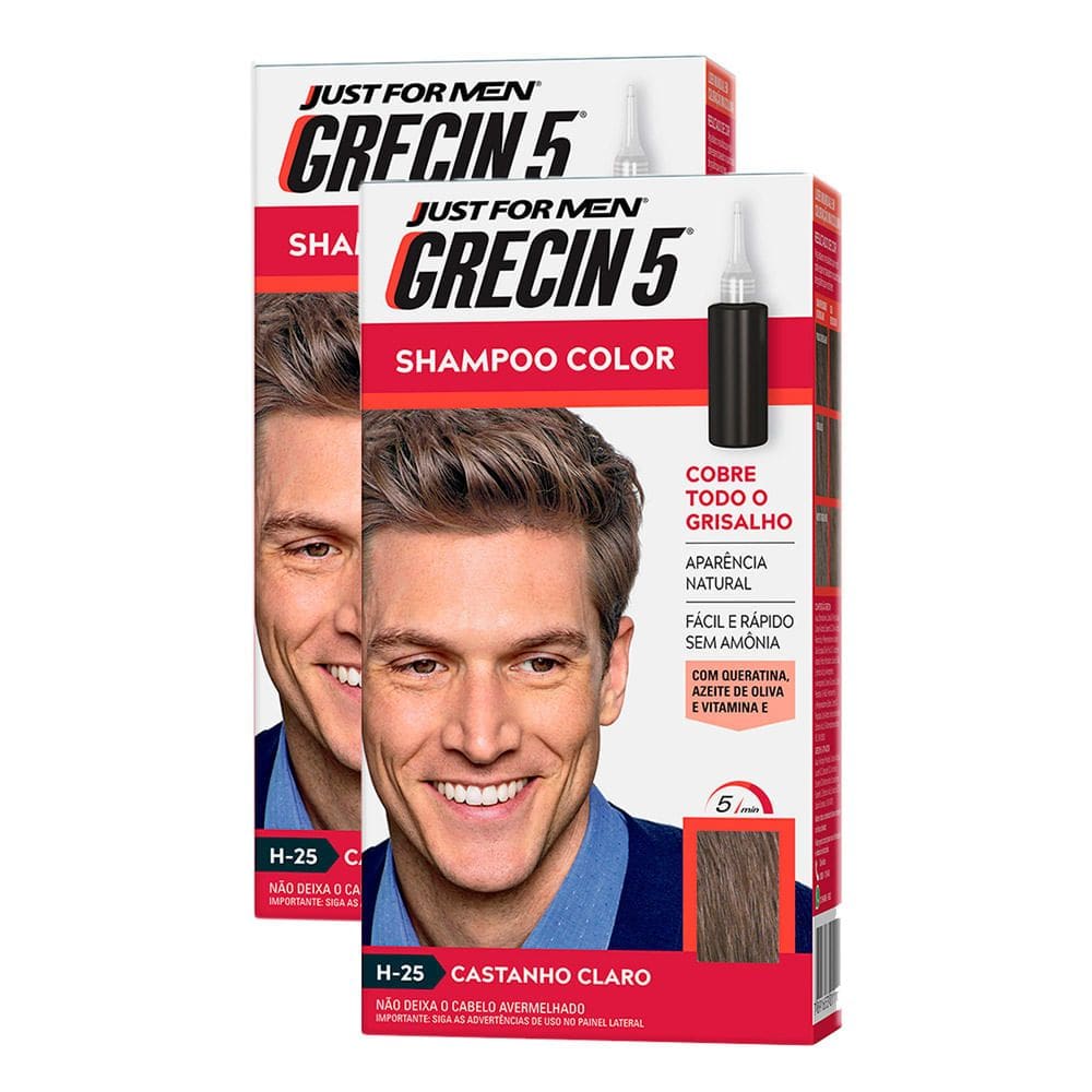 Kit 2 Grecin 5 Shampoo Color Tonalizante Castanho Claro 60ml