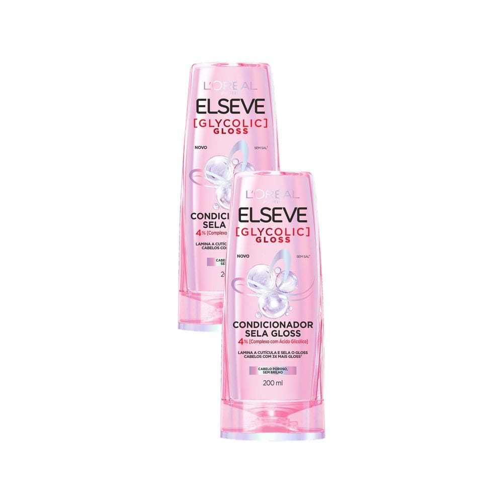 Kit 2 Condicionador Elseve Glycolic Gloss L`oréal Paris Sela Gloss Cabelo Poroso e sem Brilho 200ml