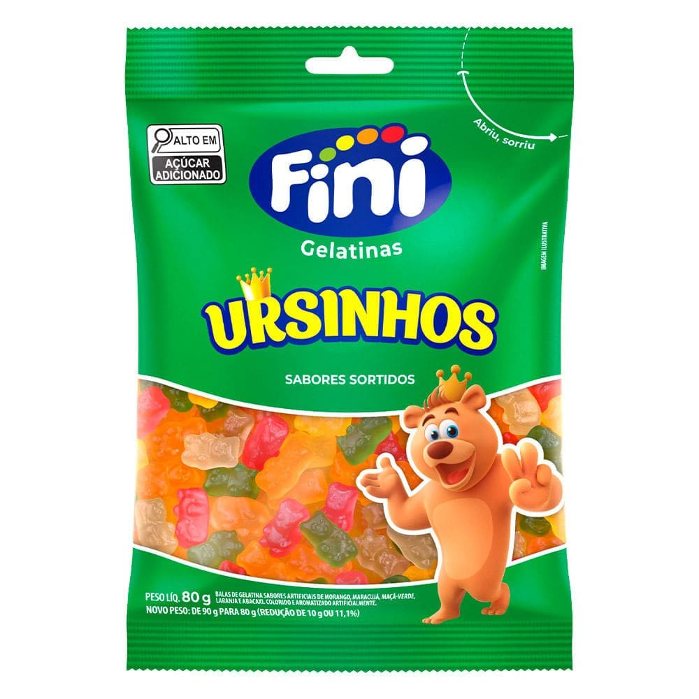 Bala Fini de Gelatina Ursinhos Embalagens com 80g