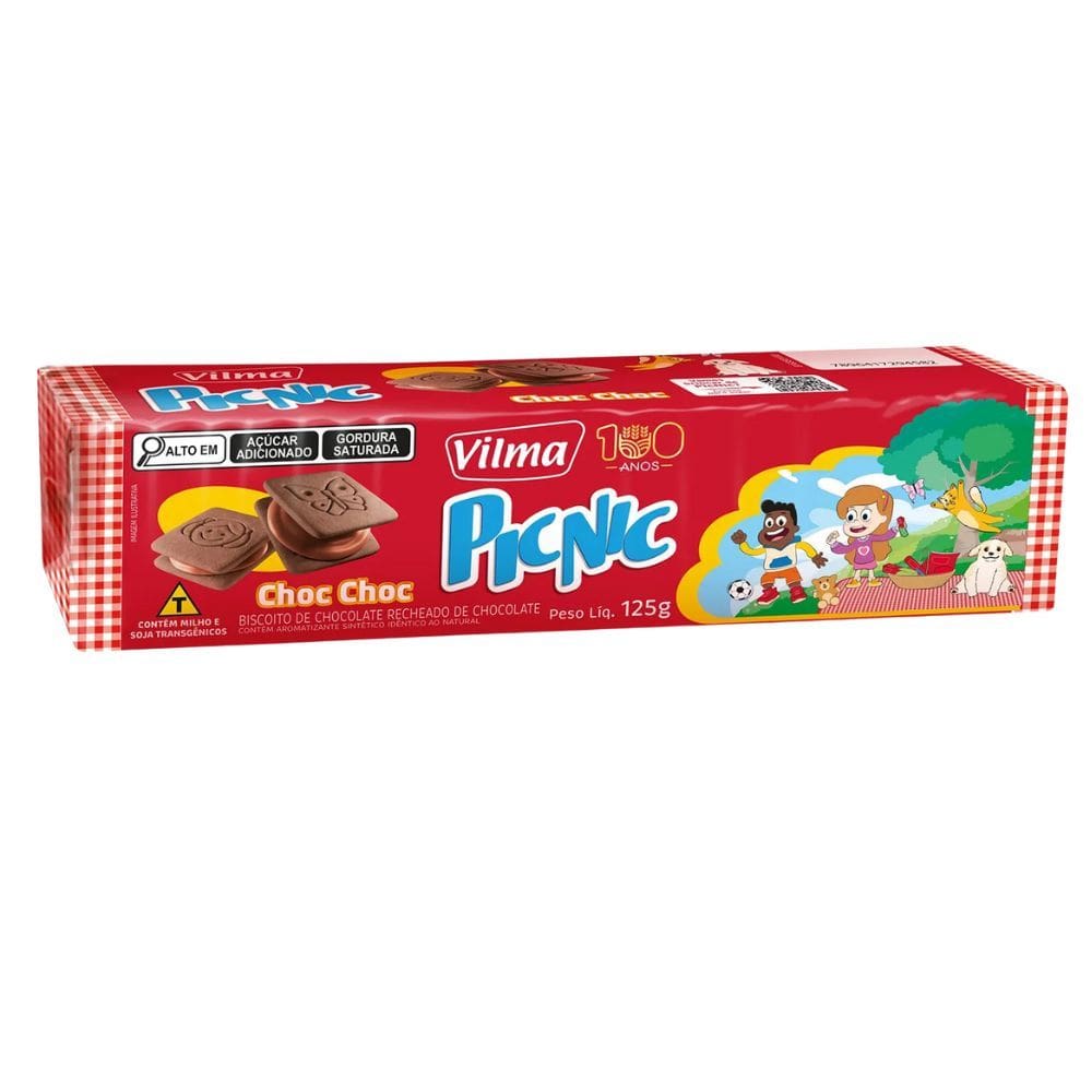 Biscoito Recheado Vilma Picnic Chocolate Com Recheio De Chocolate 125G