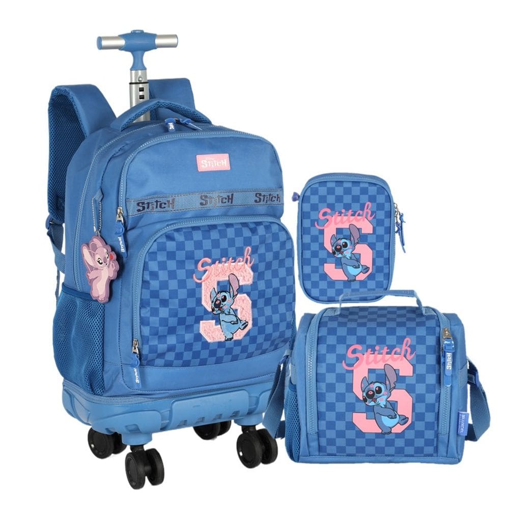 Kit Mochila de Rodinha Stitch com Lancheira e Estojo – Luxcel Oficial