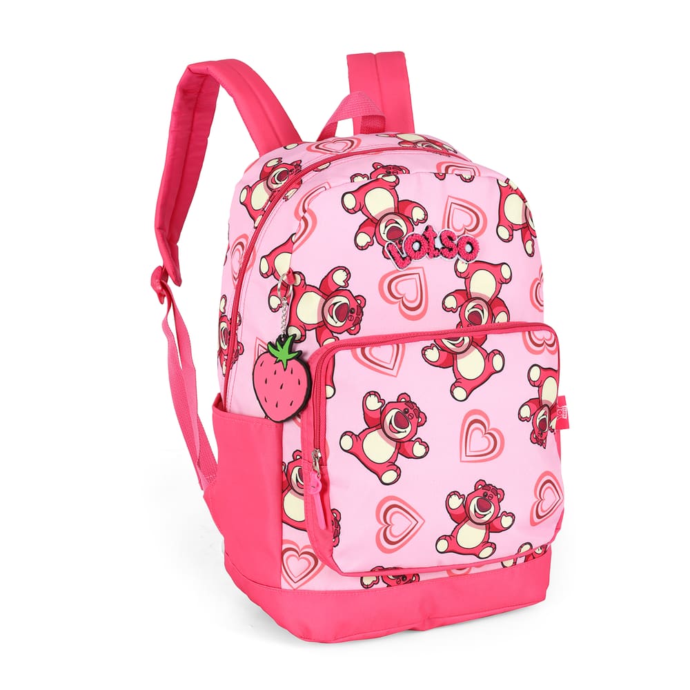 Mochila de Costas G Lotso Disney Luxcel | Toy Story | Rosa e Pink | Com Chaveiro Morango