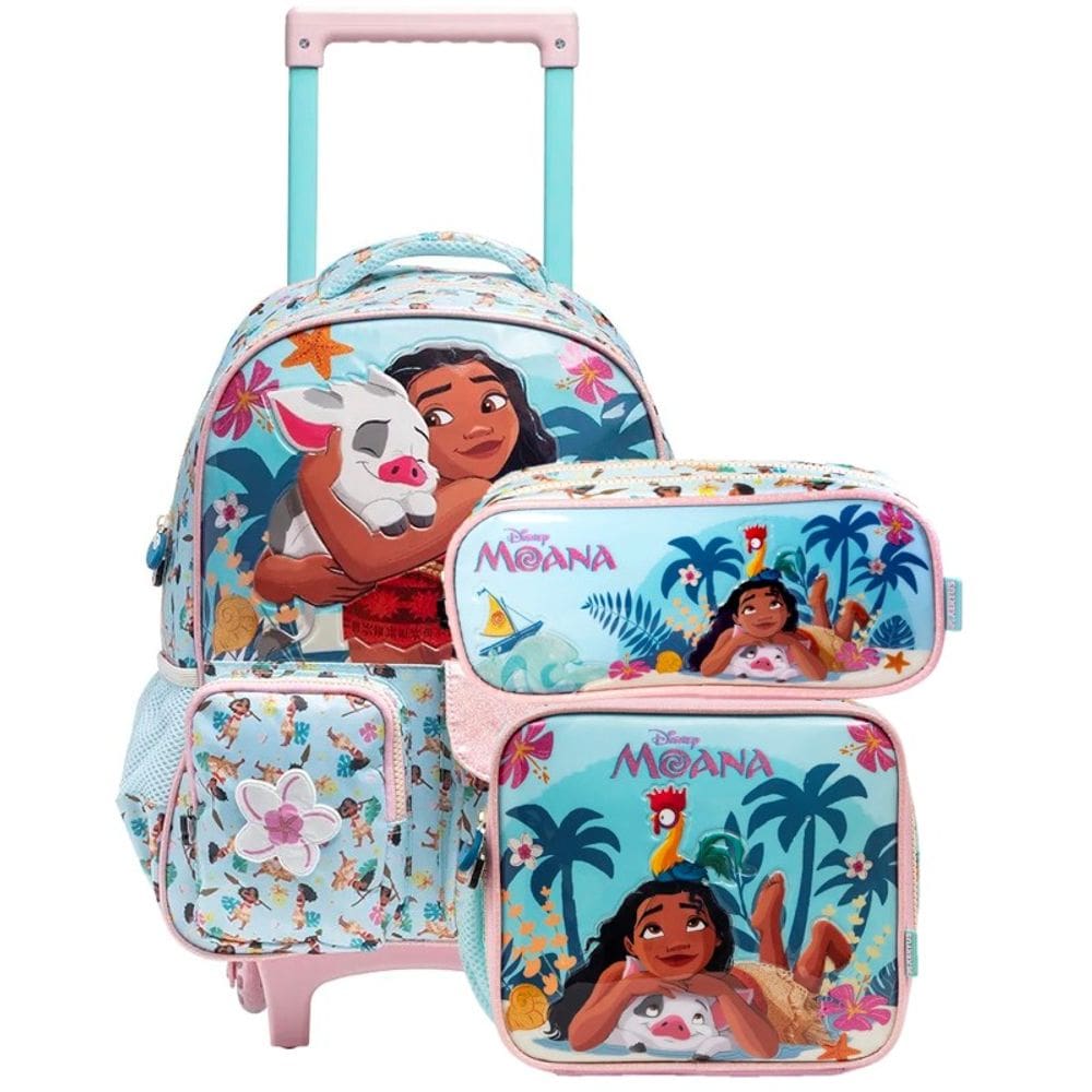 Kit Escolar Moana 3 em 1: Mochila de Rodinhas, Lancheira e Estojo Xeryus