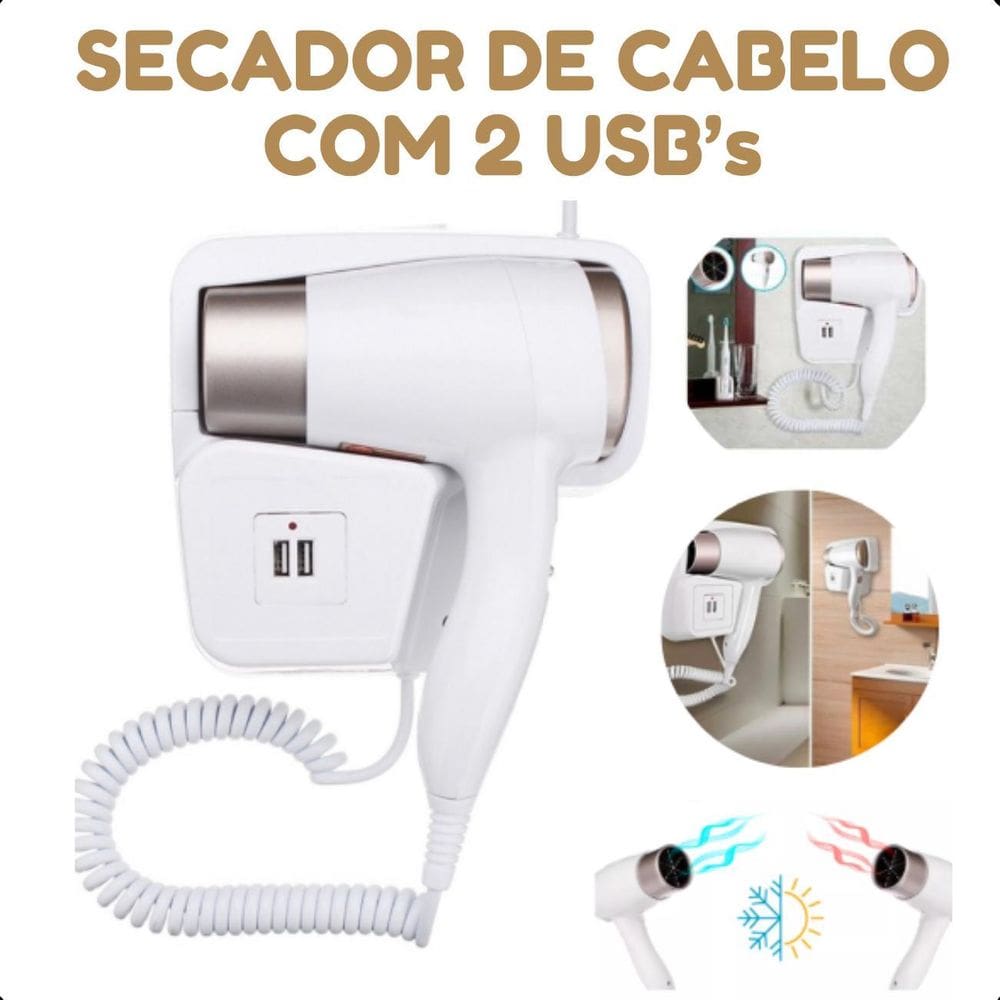 Secador De Cabelo Branco Com Suporte Para Hotéis 220V
