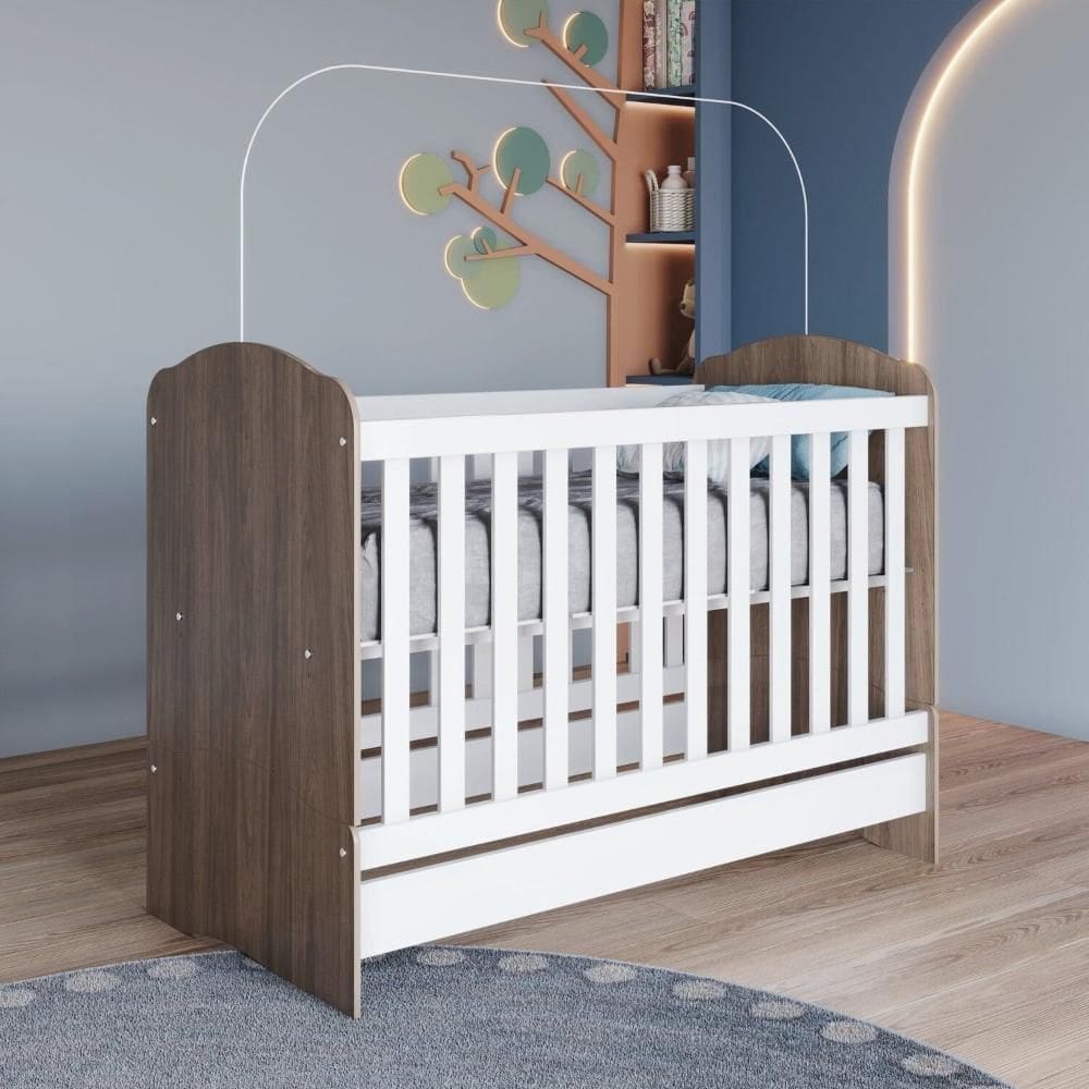 Berço Mini Cama Lápis de Cor Espresso Móveis Rústico/Branco