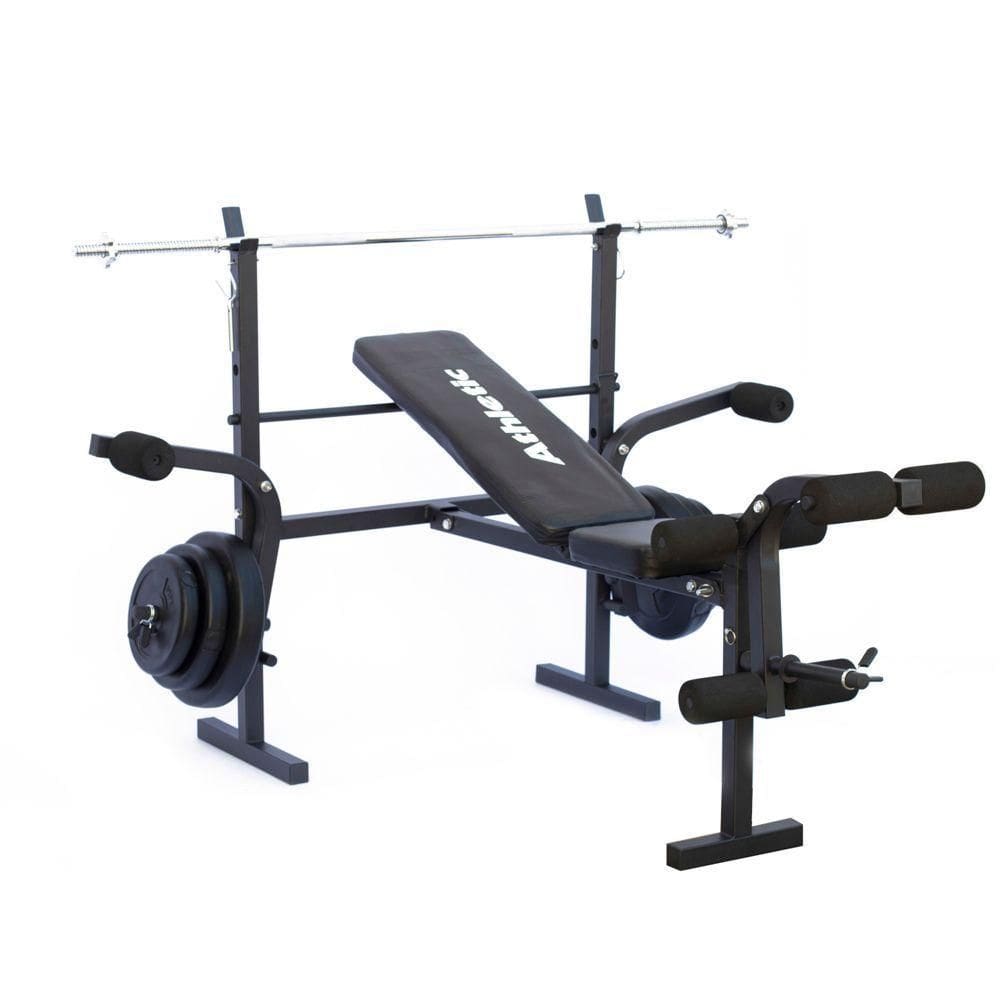 Estação De Musculação Athletic Advanced Banco Regulável Barras E 35kg Em Anilhas Para Treino Em Casa