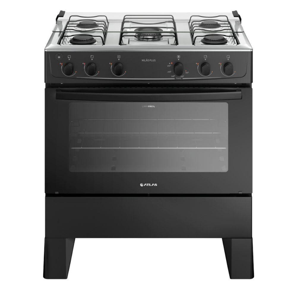 Fogão 5 Bocas Atlas Automático Milão Plus Preto Bivolt
