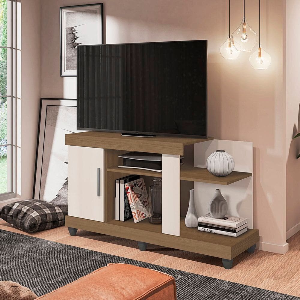 Rack para Tv 42 Polegadas com 1 Porta e 6 Pés Canadá Carvalho / Off White