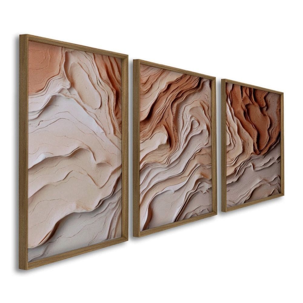 Quadro Decorativo Modelo Barro 3 Telas 60x90 para Quarto Casa de Praia Lavabo