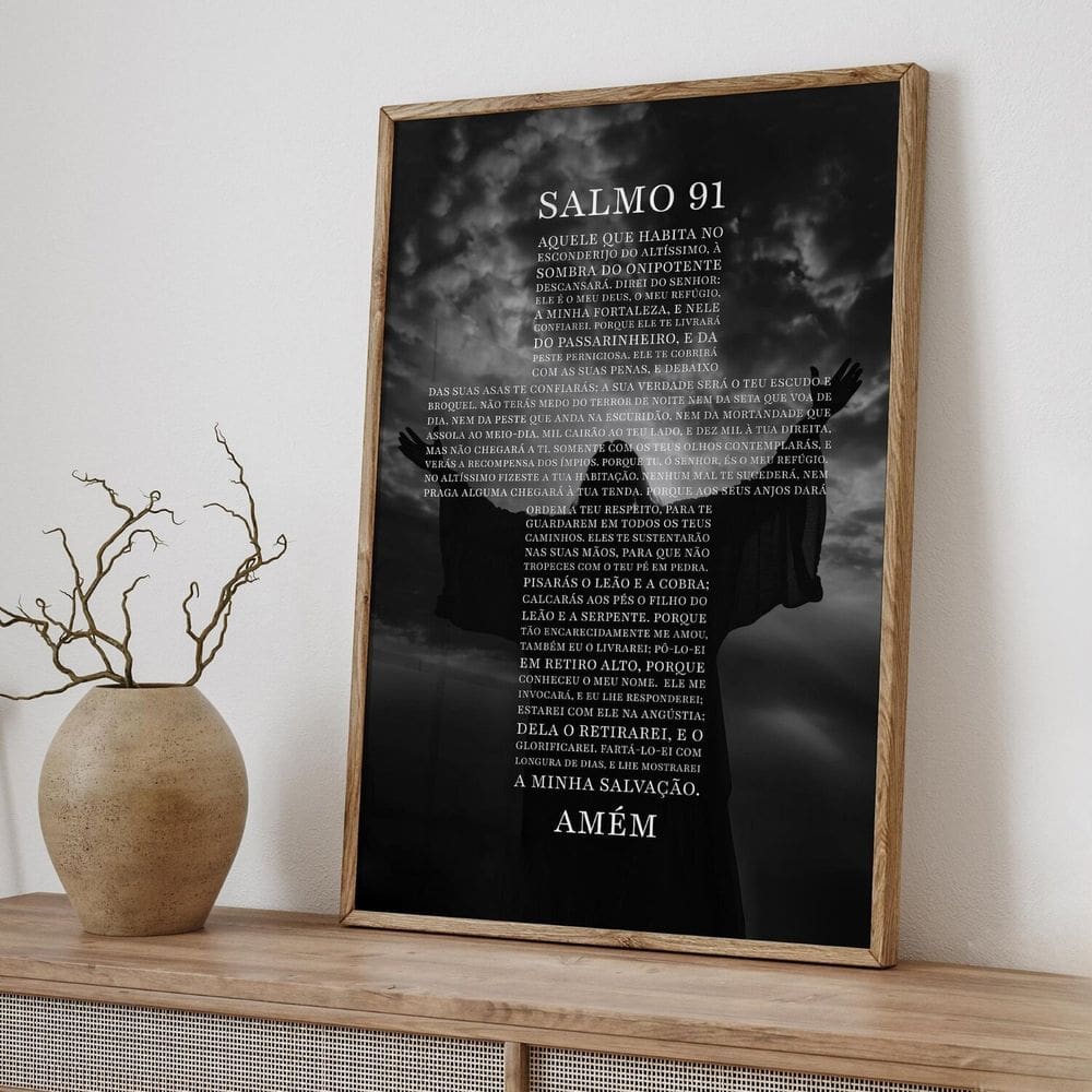 Quadro Decorativo Religioso Bíblia Salmo 91 1 Tela 80x120 para Sala Quarto Hall