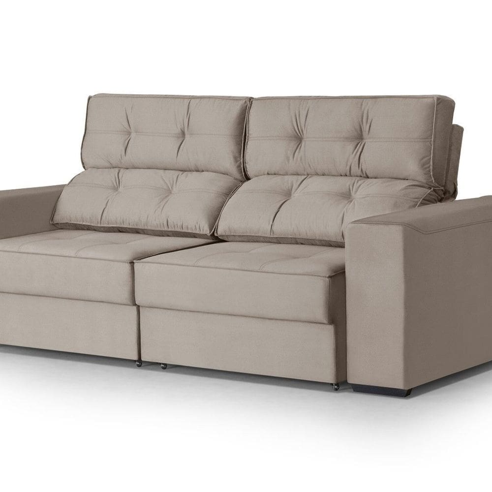 Sofá 4 Lugares Retrátil e Reclinável 274cm para Sala de Estar Eros Bege