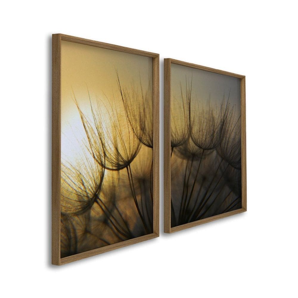 Quadro Decorativo Paisagem Dentes de Leão e Pôr do Sol 2 Telas 60x90 para Sala Casa de Praia Lavabo