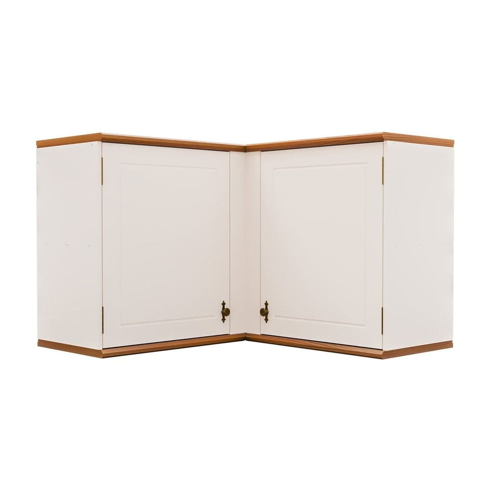 Aéreo Canto 2 Portas com Tampo e Base de Madeira Maciça Joy Off White/Cinamomo