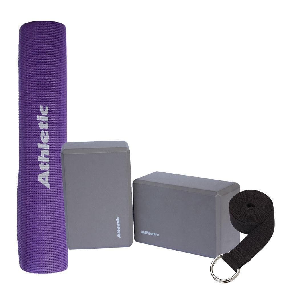 Kit Yoga Completo Athletic Tapete Antiderrapante 5mm + 2 Blocos De Eva + Cinto De Alongamento