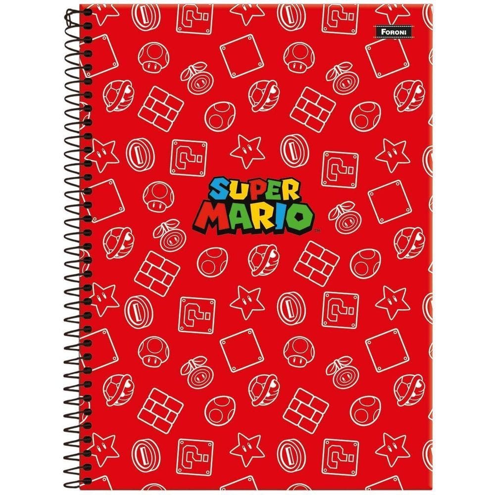Caderno Super Mario Bros Capa Dura Espiral 1 Matéria Escolar