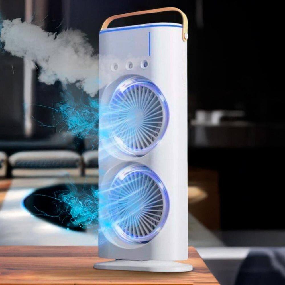 Ventilador Torre Usb Duplo Potente Mesa Led Resfriamento