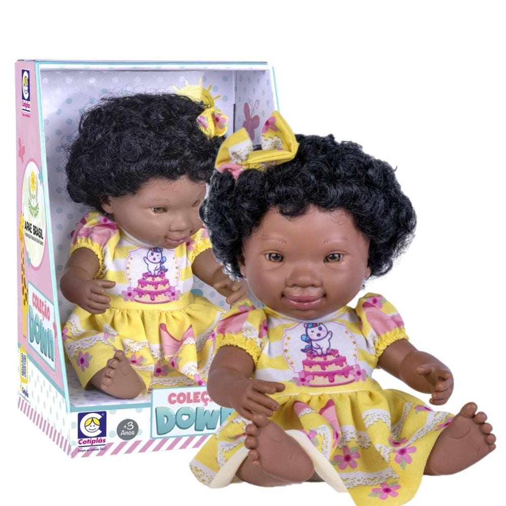 Boneca Menina Negra Inclusiva Síndrome De Down Macia Vinil