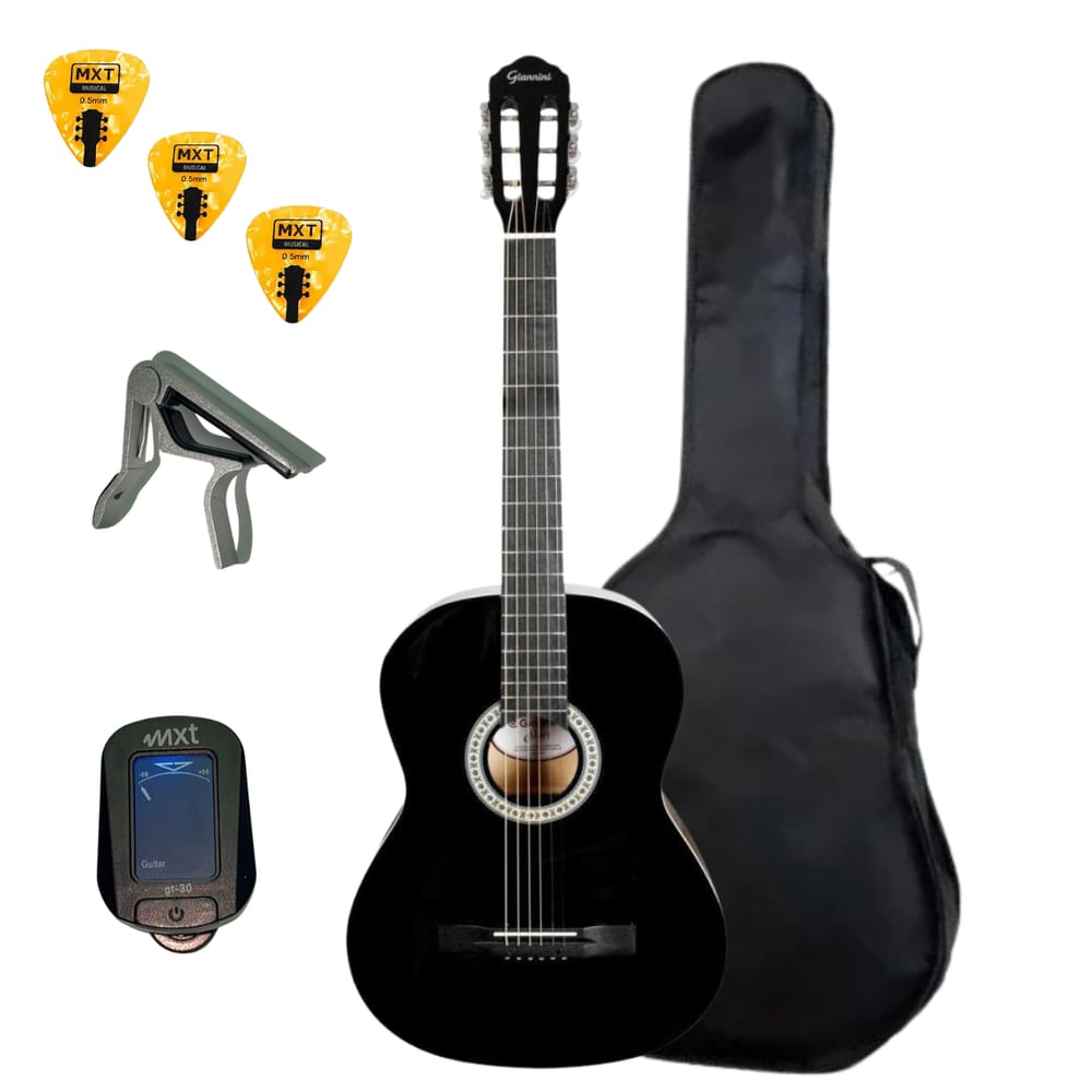 Kit Violão Iniciante Aço Giannini S-14 Start Estudo C/Bag + Afinador Capotraste