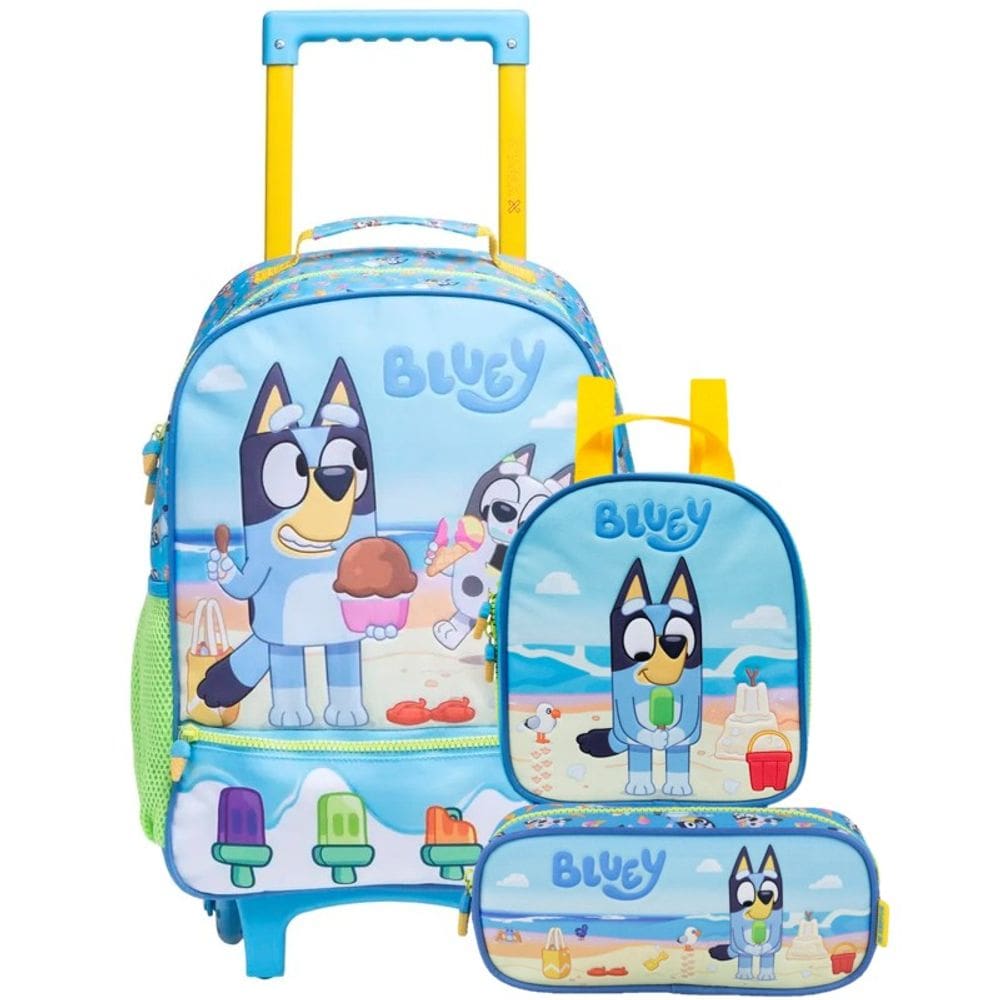 Kit Escolar Bluey 3 em 1: Mochila de Rodinhas + Lancheira Térmica + Estojo Xeryus