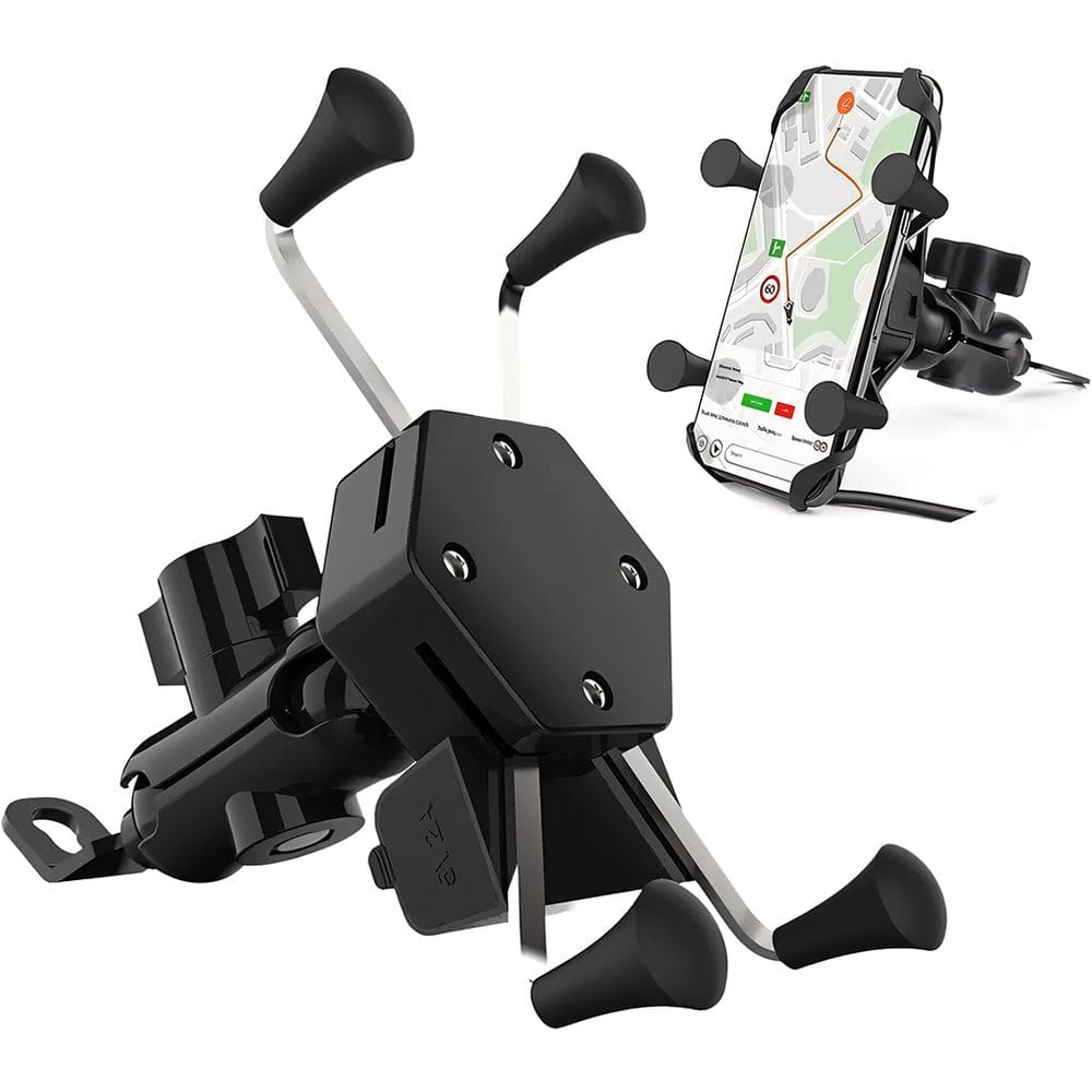 Suporte de Celular para Moto e Bicicleta com Carregador USB Garra em X