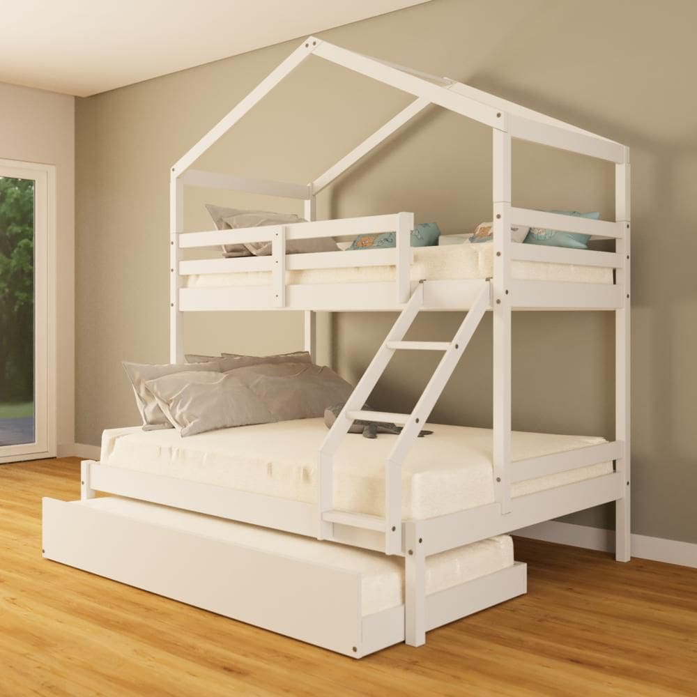 Treliche Casal/ Solteiro Casinha Madeira Maciça Branco Megamobilia