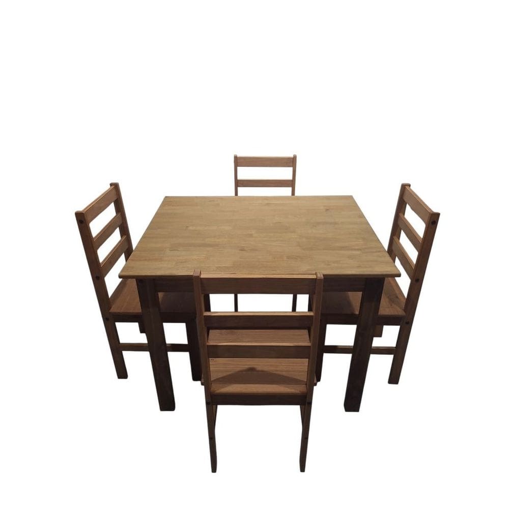 Conjunto Mesa Quadrada com 4 Cadeiras em Madeira Maciça Castanho –Cancun