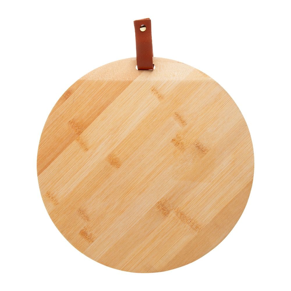 Tábua de Corte Redonda com Alça em Couro Ecológico 28cm x 1c
