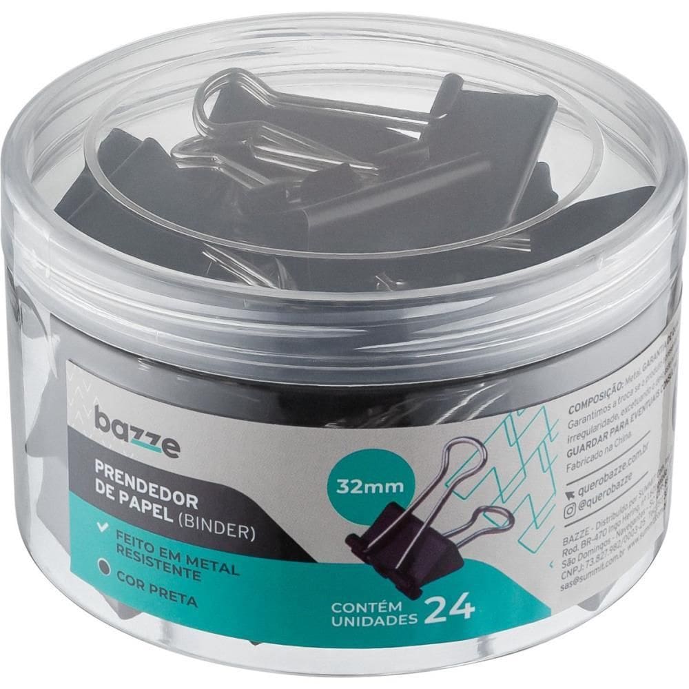 Prendedor De Papel Bazze Binder 32mm Preto 24 unid - Summit