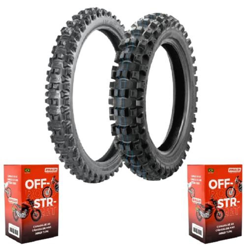 Par Pneu 90/90-21 Exc007 Medium Soft + 100/100-18 B007 Infinity Exc Borilli + Câmara