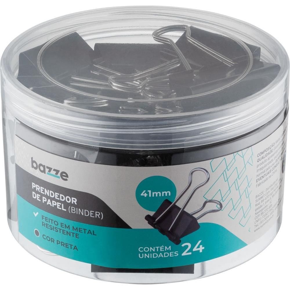 Prendedor De Papel Bazze Binder 41mm Preto 24 unid - Summit