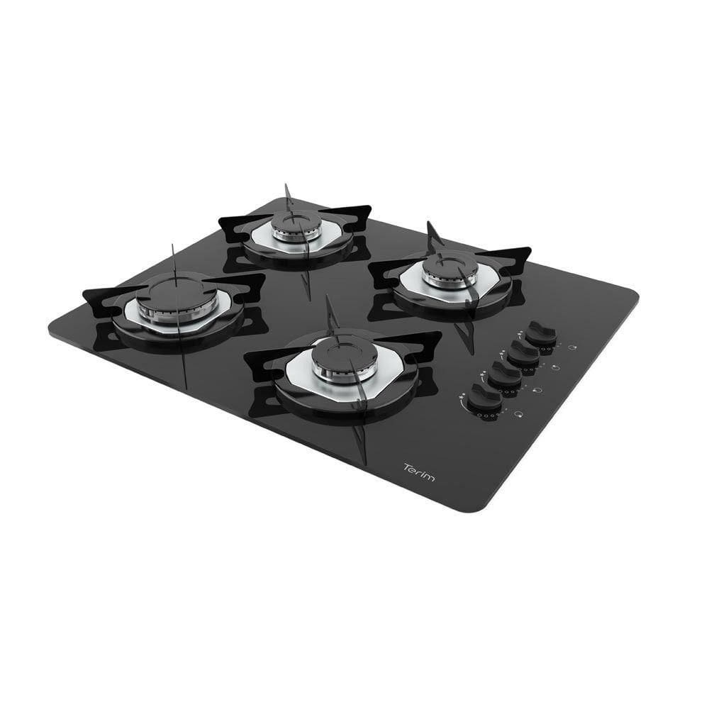 Cooktop Terim à Gás Trm 4b Vidro Preto Flange Inox Preto Bivolt
