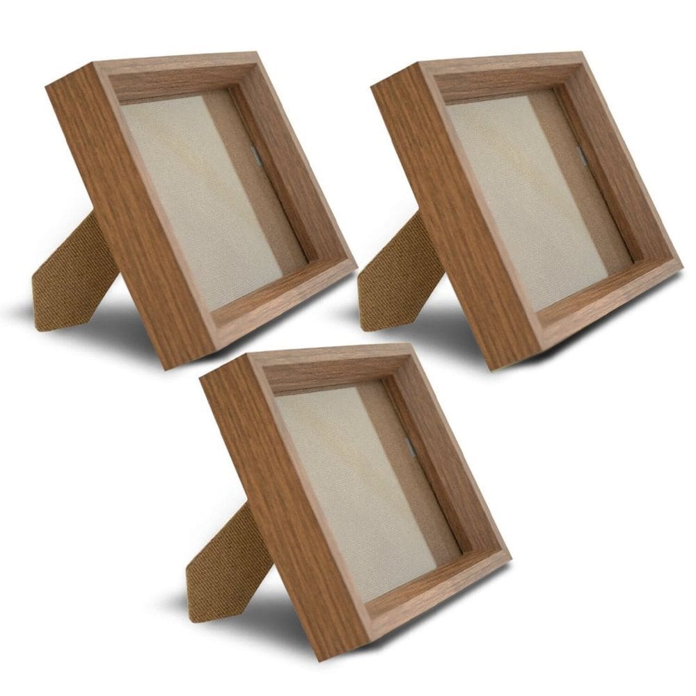 Kit com 3 Porta-retratos para Fotos 10x15 com Moldura de Madeira para Casa Escritório Hall