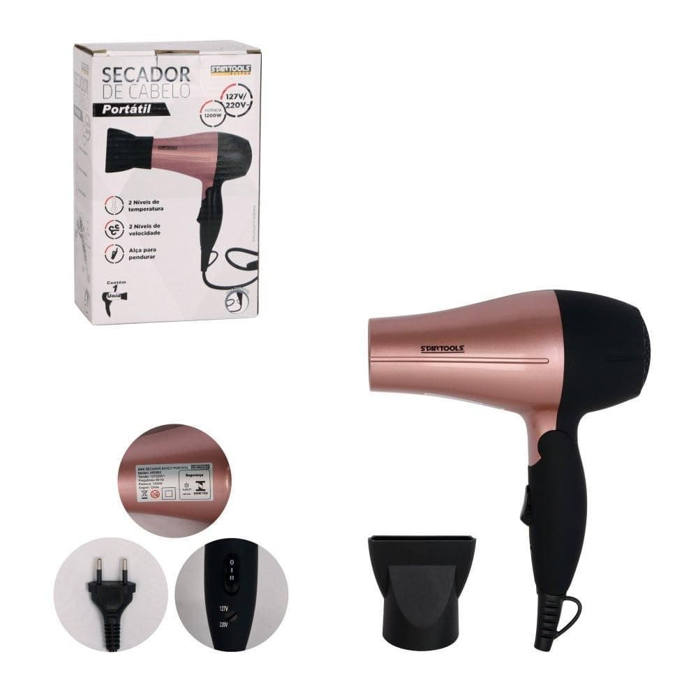 Secador De Cabelo Portátil 1200W Bivolt - Rosa