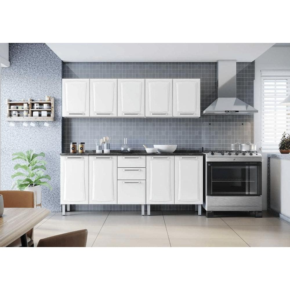 Cozinha Completa Tarsila 200cm em Aço Branca com Vidro