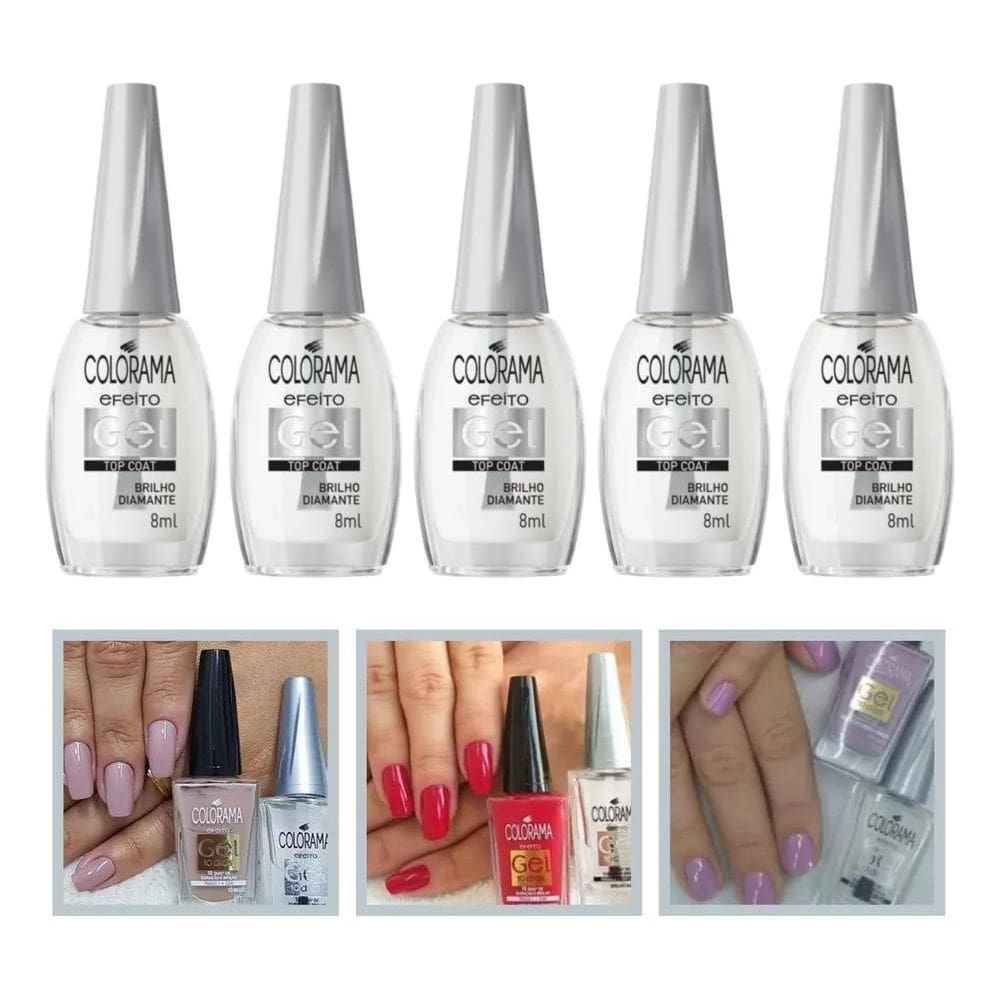 2X Kit 5 Esmalte Colorama Top Coat Gel 10 Dias  Manic