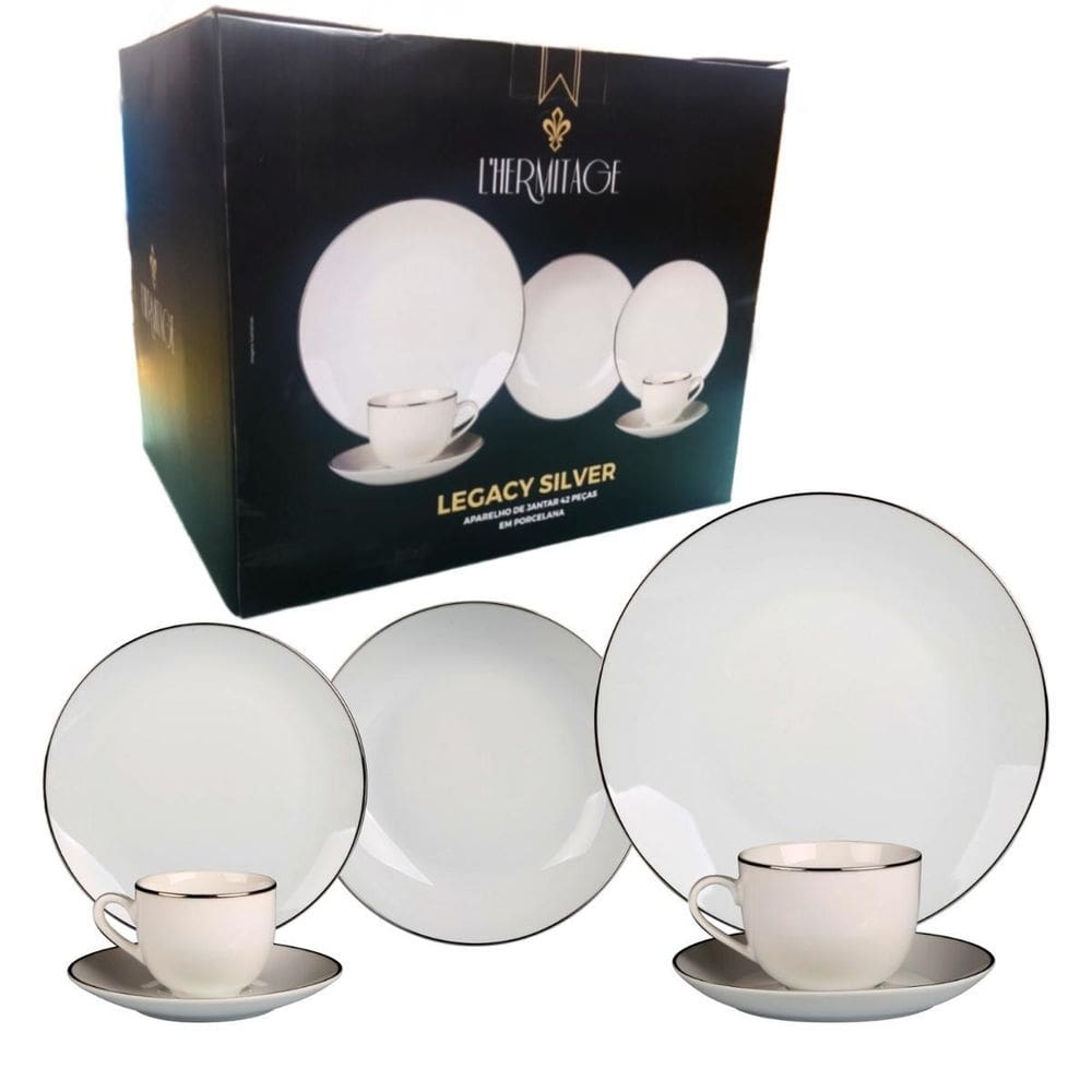 Aparelho Jantar 42 peças Porcelana Legacy Silver
