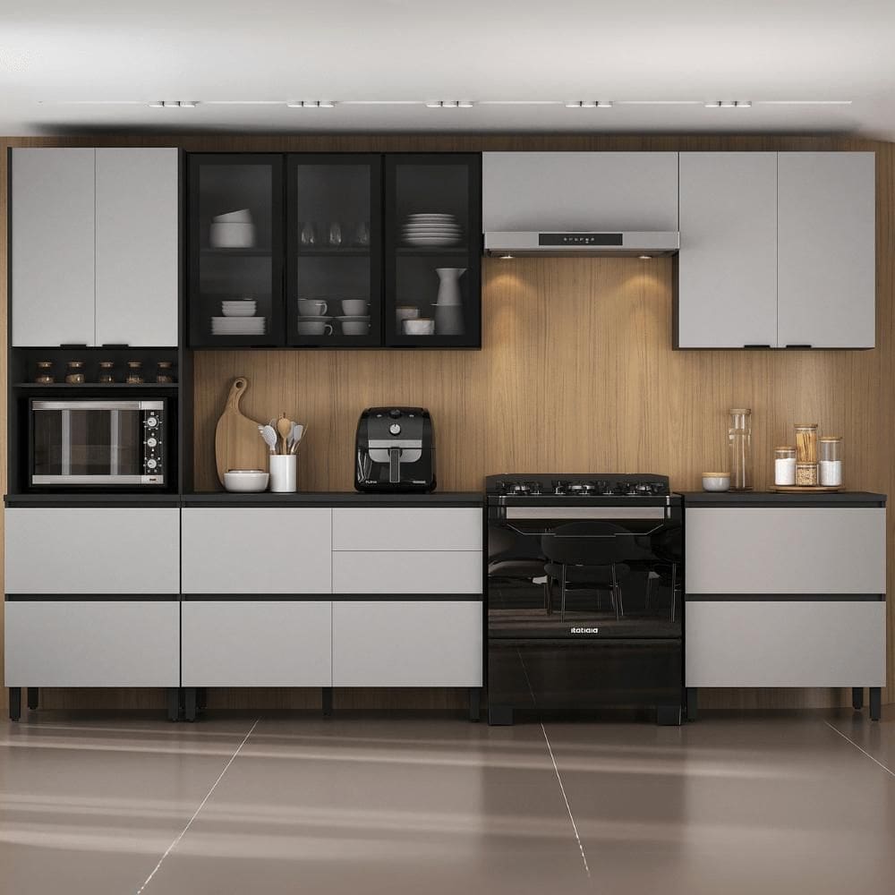 Cozinha Completa Itatiaia Lumina 350cm em Madeira MDF Grafite/Fendi