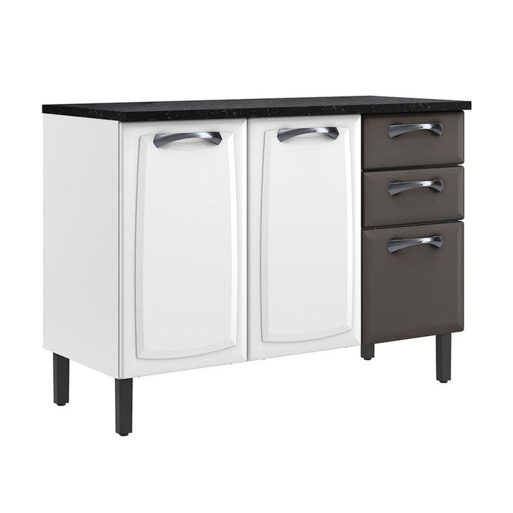 Balcão de Cozinha Itatiaia em Aço 3 Portas 2 Gavetas Branco e Grafite New Premium