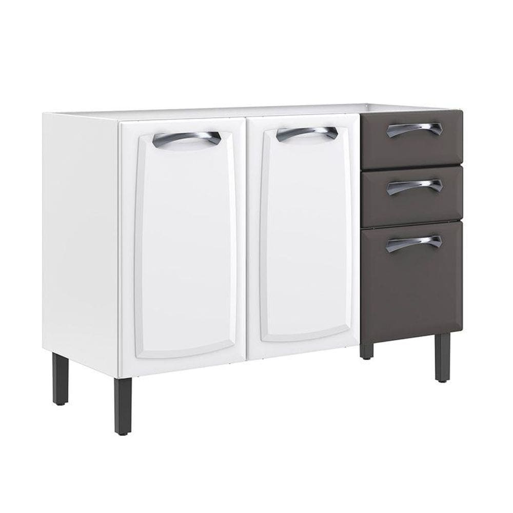 Balcão de Cozinha Itatiaia em Aço 3 Portas 2 Gavetas Branco e Grafite SEM TAMPO New Premium
