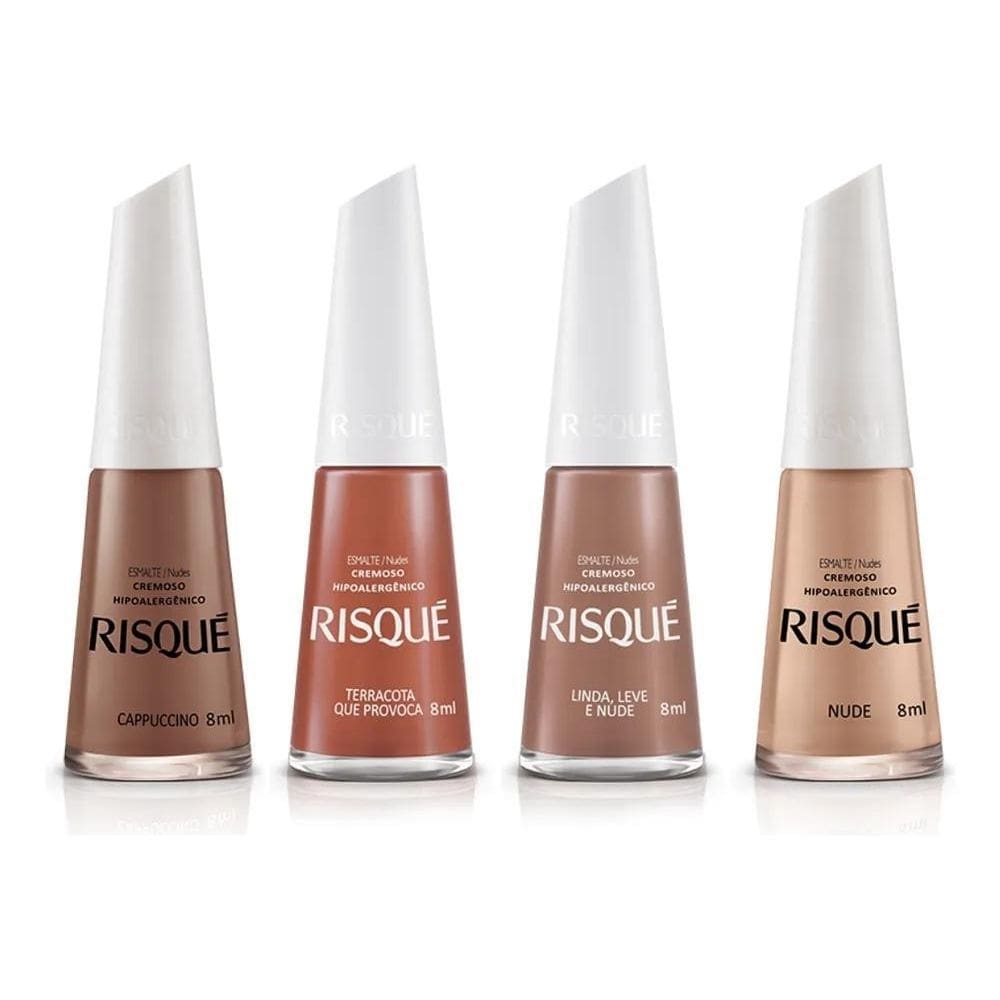 Kit 4 Esmaltes Risque Tons De Marrons E Nude Hipoalergênico