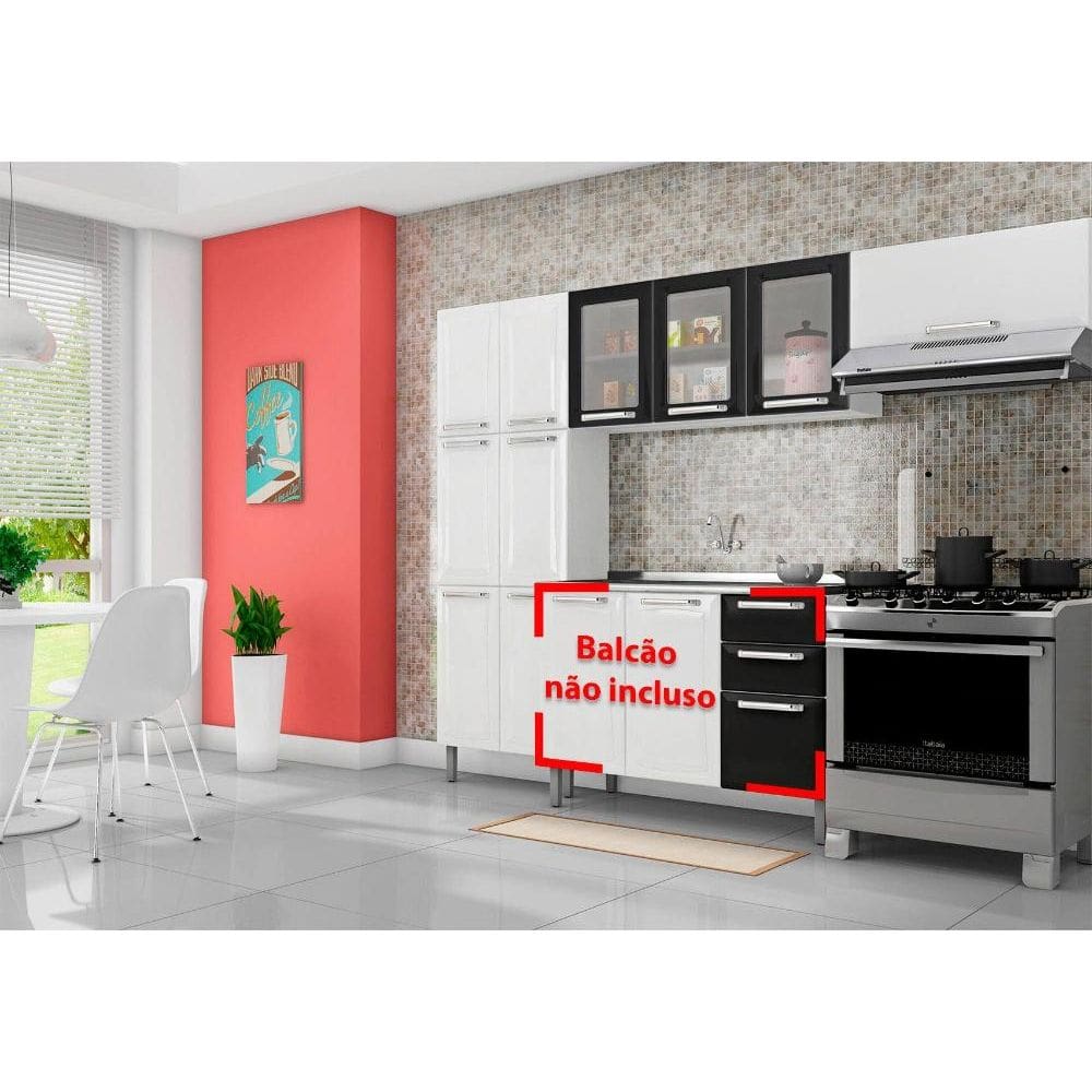 Cozinha Branca e Preta em Aço 3 Peças Tarsila com 3 Vidros