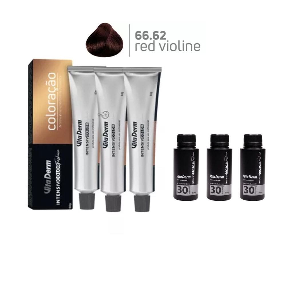 3 Colorações Vita Derm 66.62 + 3 Ox Vita Derm 30 Vol 90Ml