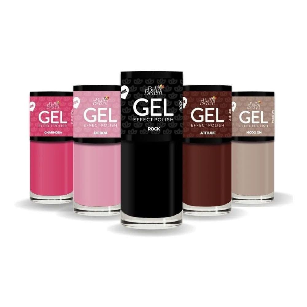 2X Kit 05 Esmaltes Efeito Gel Bella Brazil Seca Sem Cabine C