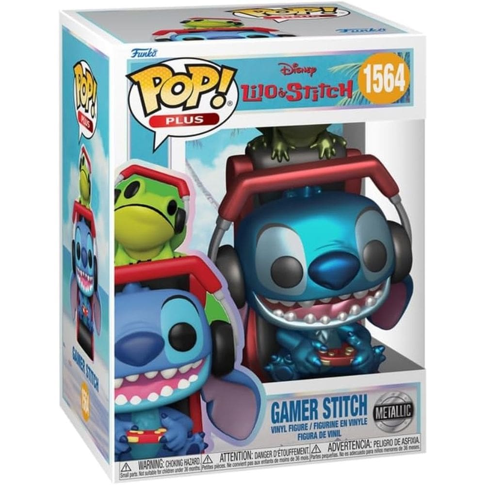 Boneco Funko Pop Plus Stitch Gamer Metálico Lilo & Stitch