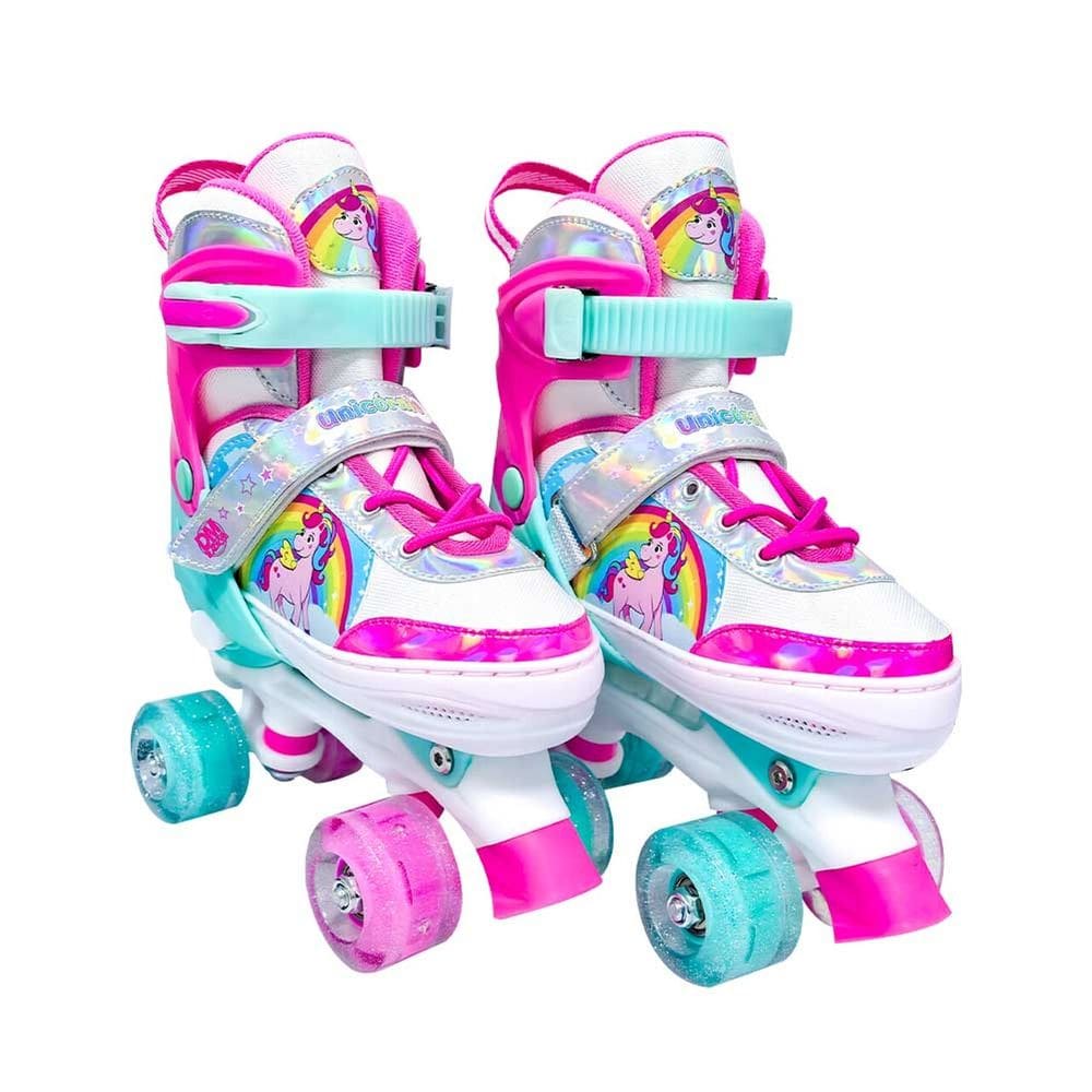 Patins Roller Infantil Ajustável Unicórnio Com Luz 30 ao 33 - Dm Toys 7225P
