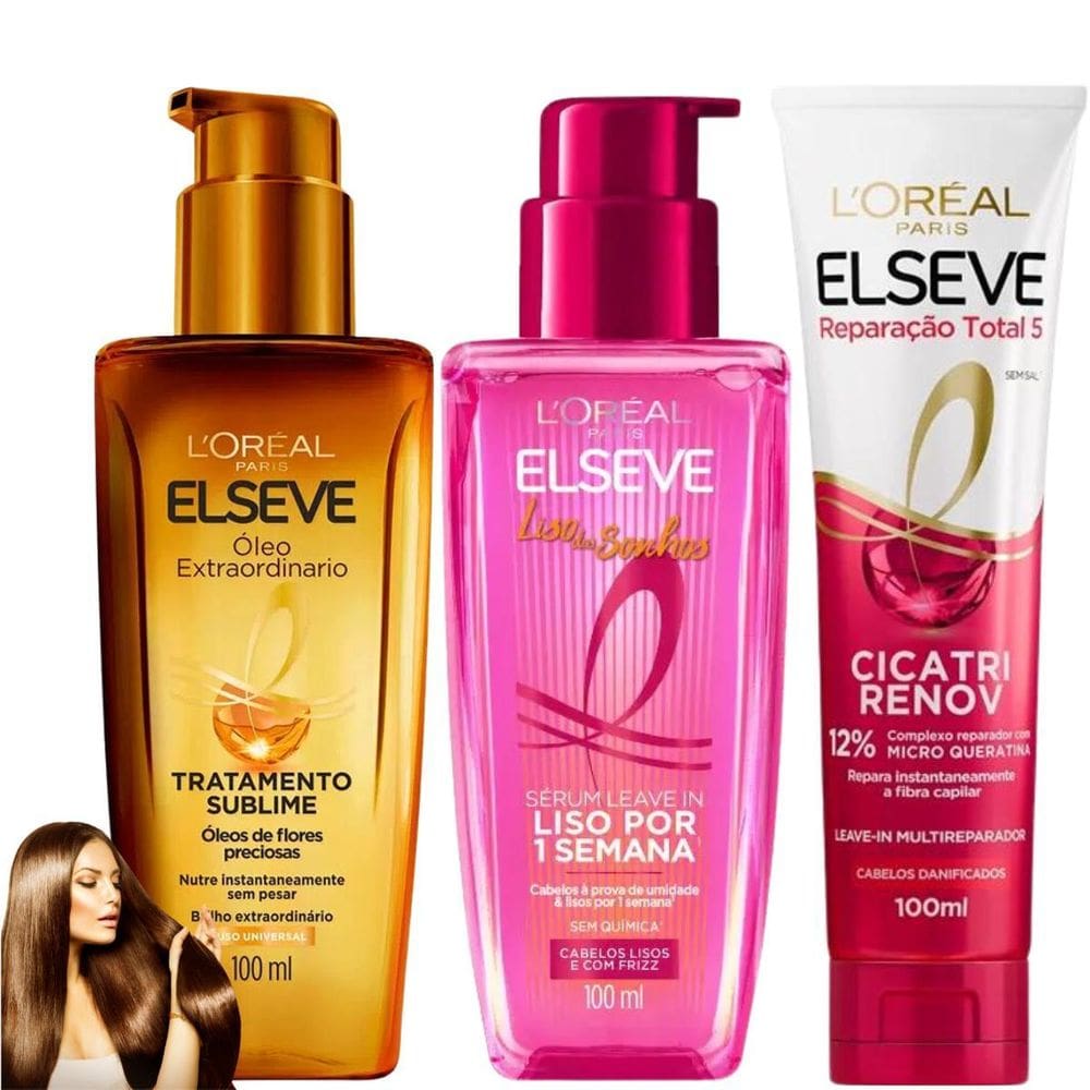 Kit Elseve Cicatri Renov Sérum Leave In Novo Liso Dos Sonhos