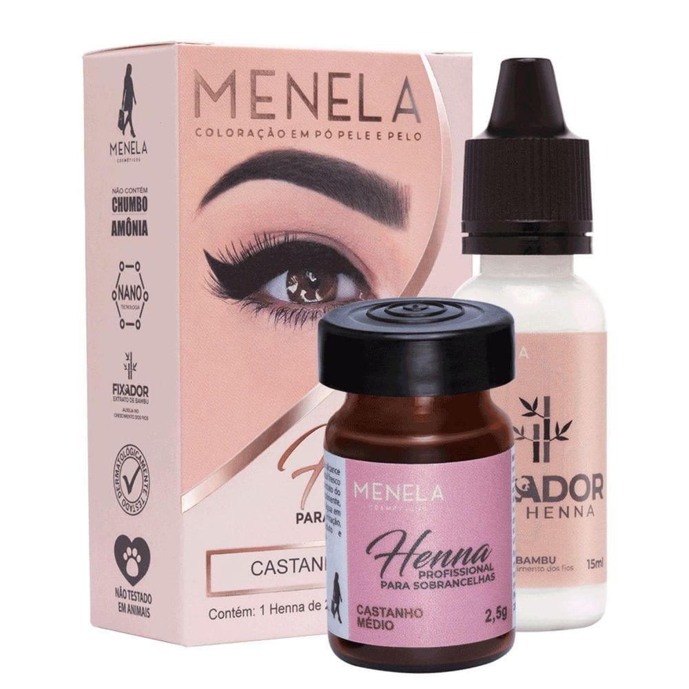 Kit Henna Para Sobrancelhas Menela Castanho Médio