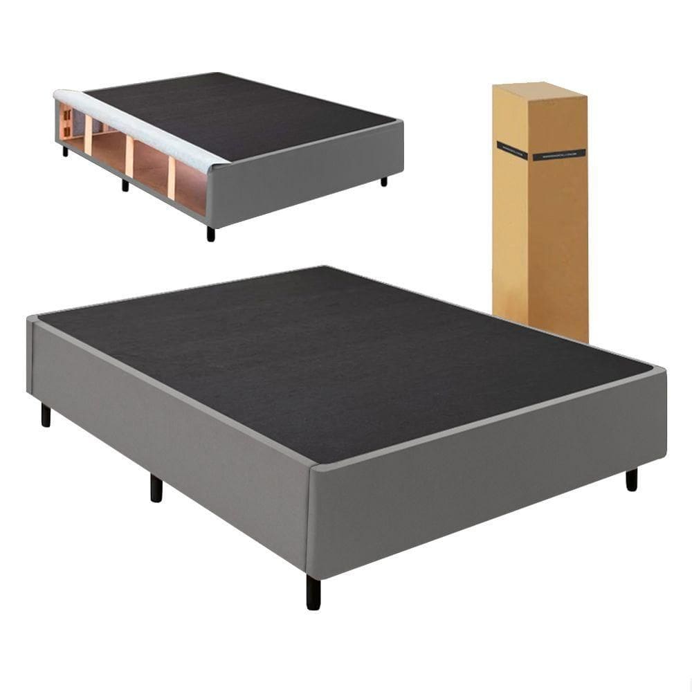 Cama Box Desmontável Com Baú Lateral King Para Colchão De 1,93m Sider Cinza
