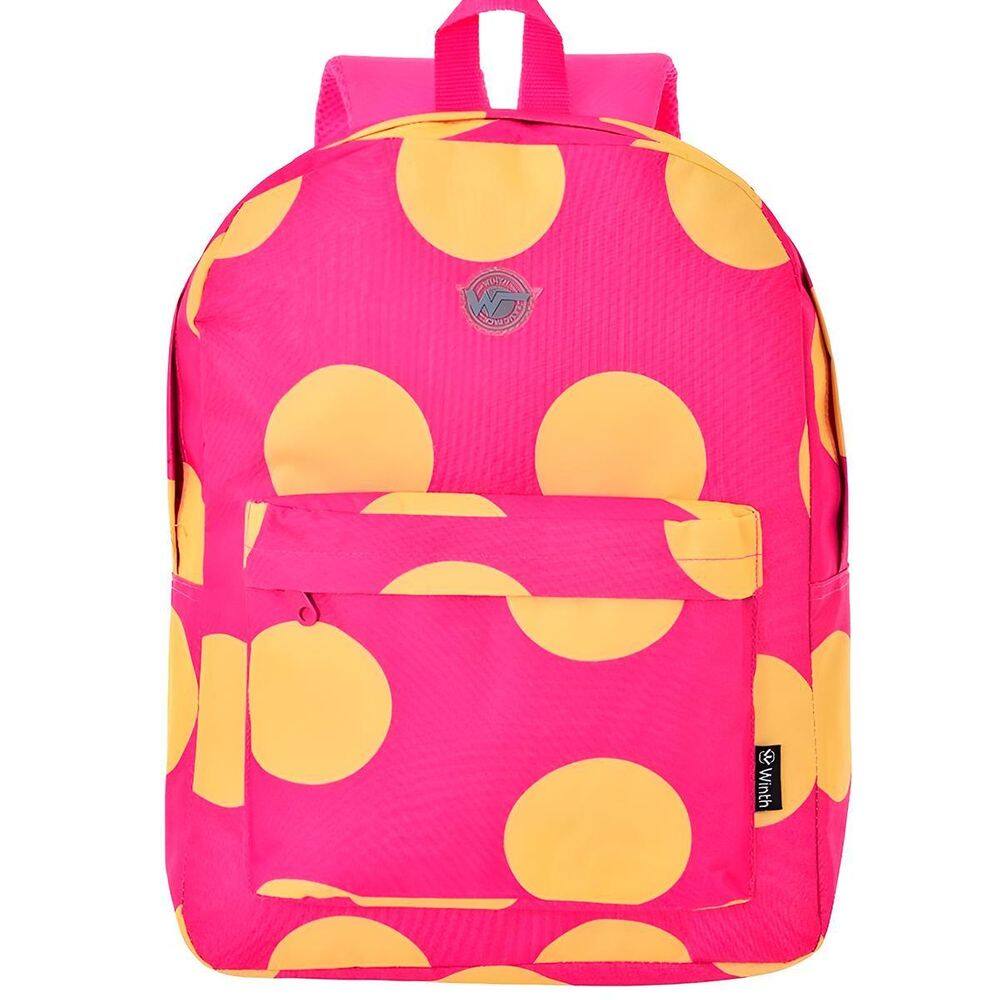 Mochila De Costas Feminina Juvenil Básica Bolinhas Cor:Pink